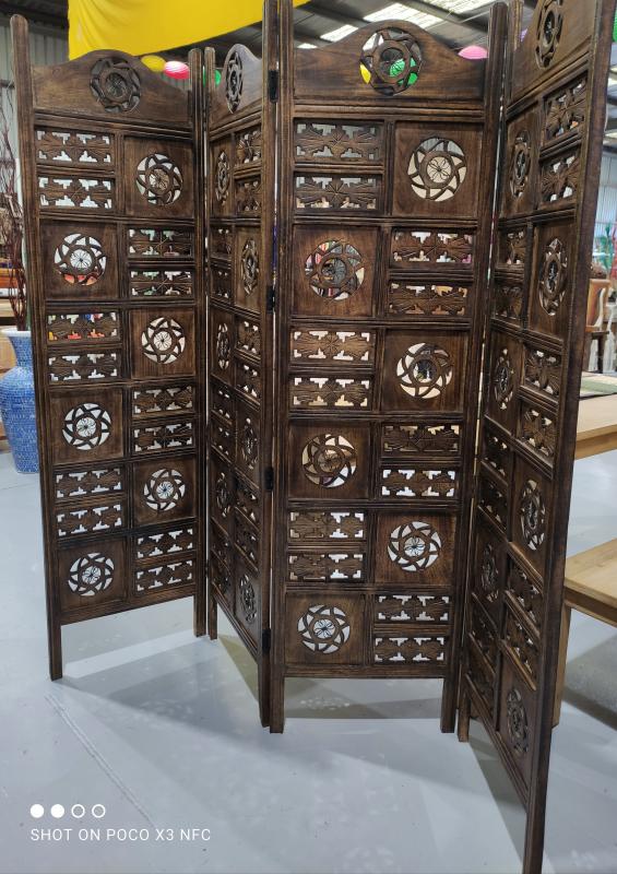 Burnt Screen Circle Jali 4 Panel Room Divider