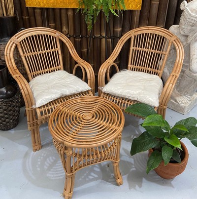 Natural 3 piece Cane Table and Chair set