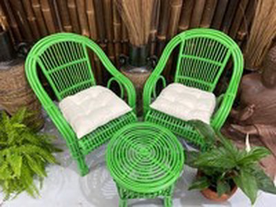 Green 3 piece Cane Table and Chair set