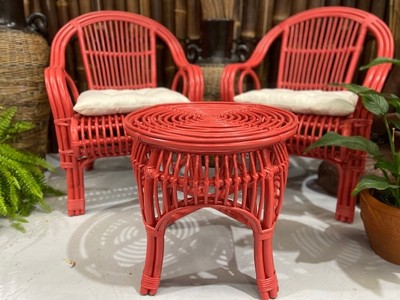 Red 3 piece Cane Table and Chair set