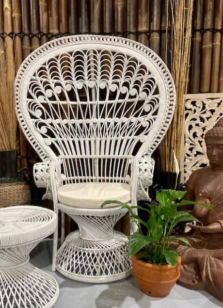 White Rattan Peacock Chair